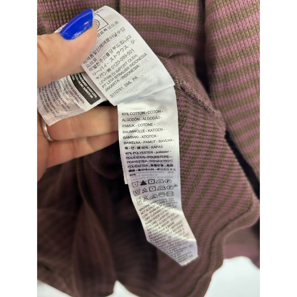 Levis Striped Thermal Long Sleeve Shirt Purple Brown Waffle Knit Large - Picture 5 of 7
